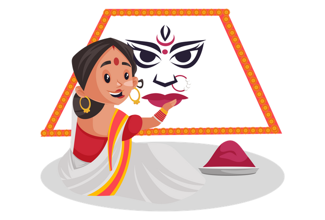 Frau macht Rangoli für Durga Puja  Illustration