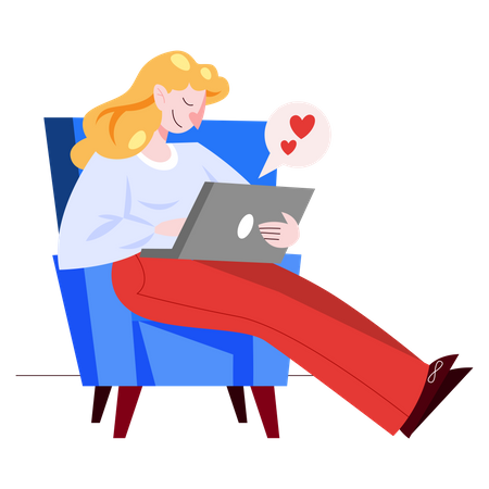 Frau macht romantischen Chat auf Laptop  Illustration