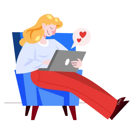 Frau macht romantischen Chat auf Laptop  Illustration