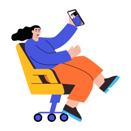 Frau macht Selfie vom Drehstuhl aus  Illustration