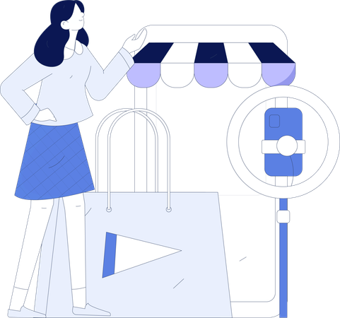 Frau macht Shopping-Podcast  Illustration