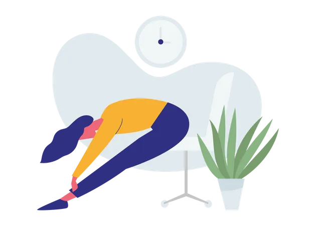 Frau macht Stretching am Büroarbeitsplatz  Illustration
