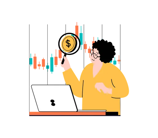 Frau macht technische Analyse  Illustration