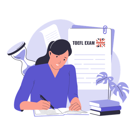 Frau beim TOEFL-Test  Illustration