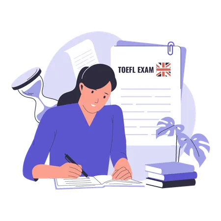 Frau beim TOEFL-Test  Illustration