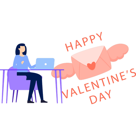 Frau macht Valentinstagskarte auf Laptop  Illustration