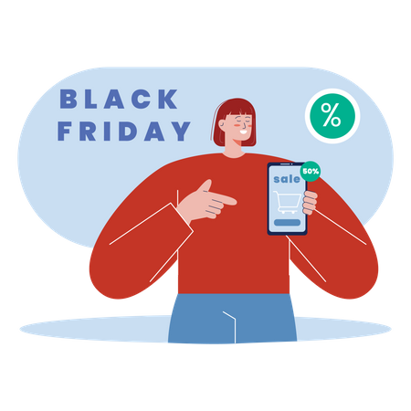 Frau macht Werbung für den Black Friday Sale  Illustration