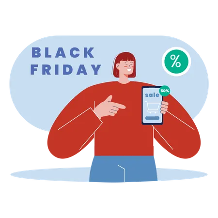 Frau macht Werbung für den Black Friday Sale  Illustration