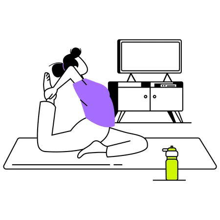 Frau macht am frühen Morgen Yoga  Illustration