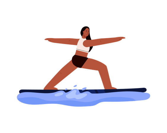 Frau macht Yoga auf einem Paddleboard  Illustration