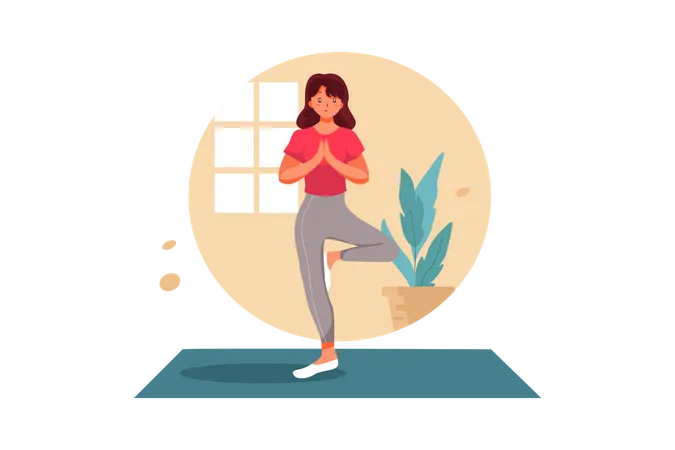 Frau macht Yoga im Stehen  Illustration