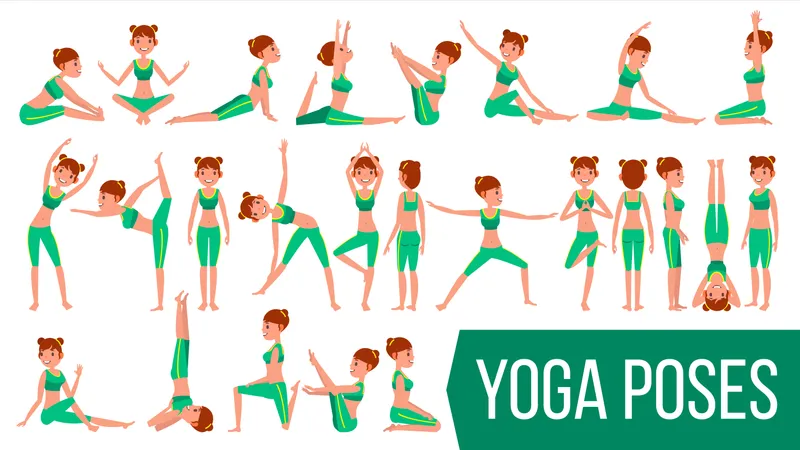 Frau macht Yoga mit verschiedenen Posen  Illustration