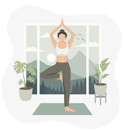 Frau macht Yoga zu Hause  Illustration