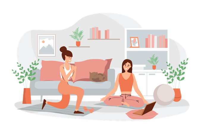 Frau macht Yoga zu Hause  Illustration