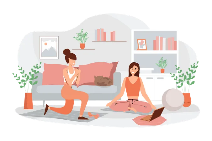 Frau macht Yoga zu Hause  Illustration