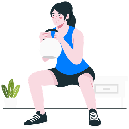 Frau macht Kettlebell-Training zu Hause  Illustration