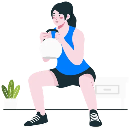Frau macht Kettlebell-Training zu Hause  Illustration
