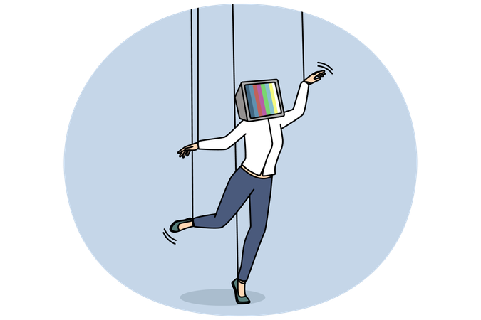 Frau mit Medien manipuliert  Illustration