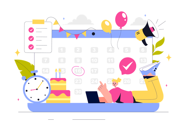 Frau markiert ihren Geburtstag im Kalender  Illustration