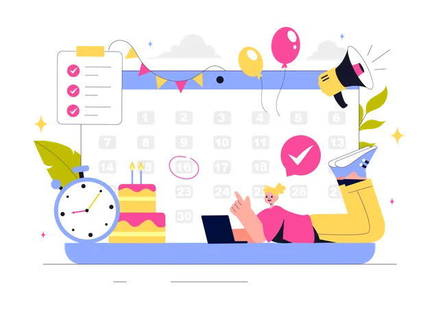 Frau markiert ihren Geburtstag im Kalender  Illustration