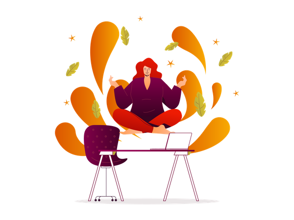 Frau meditiert im Büro  Illustration