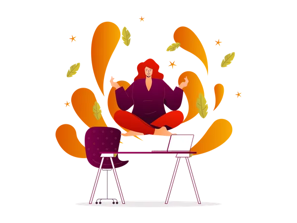 Frau meditiert im Büro  Illustration