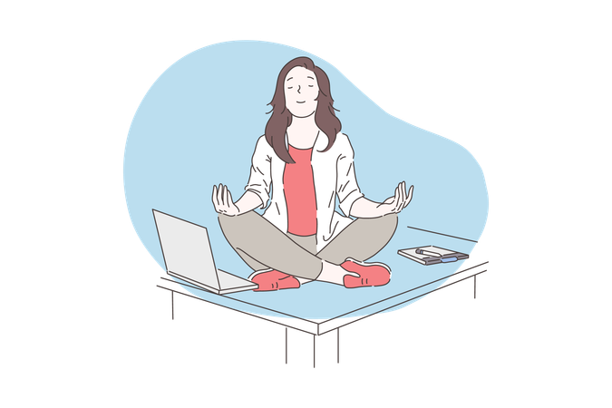 Frau meditiert im Büro  Illustration