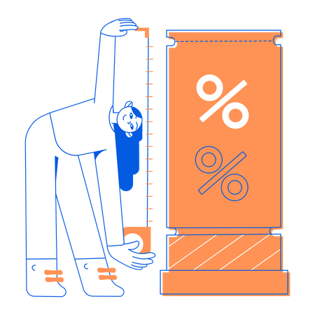 Frau misst die Höhe der Rabatte  Illustration