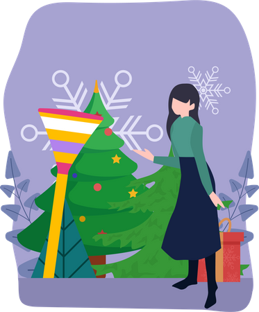 Frau mit Christbaumschmuck  Illustration