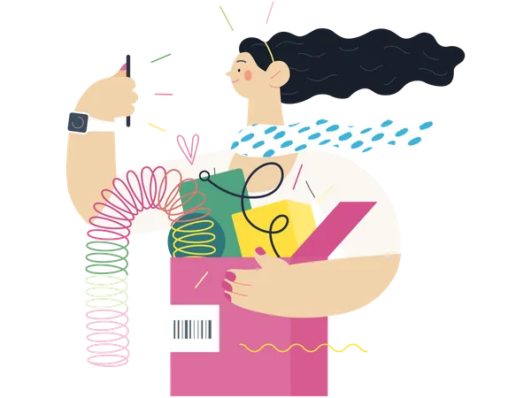 Frau mit Einkaufsbox  Illustration