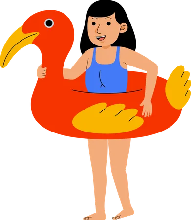 Frau mit Flamingoboje  Illustration