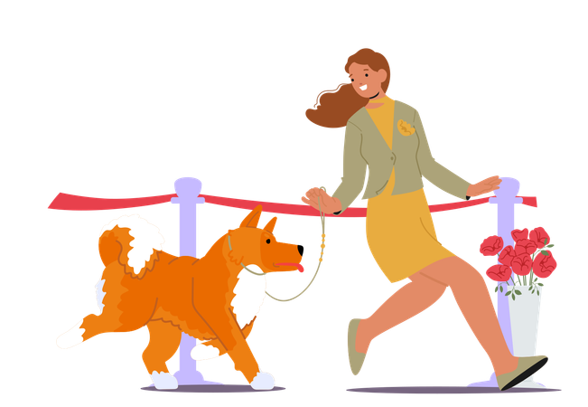 Frau mit Hund bei Hundeausstellung  Illustration