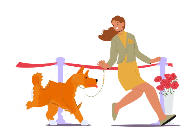 Frau mit Hund bei Hundeausstellung  Illustration