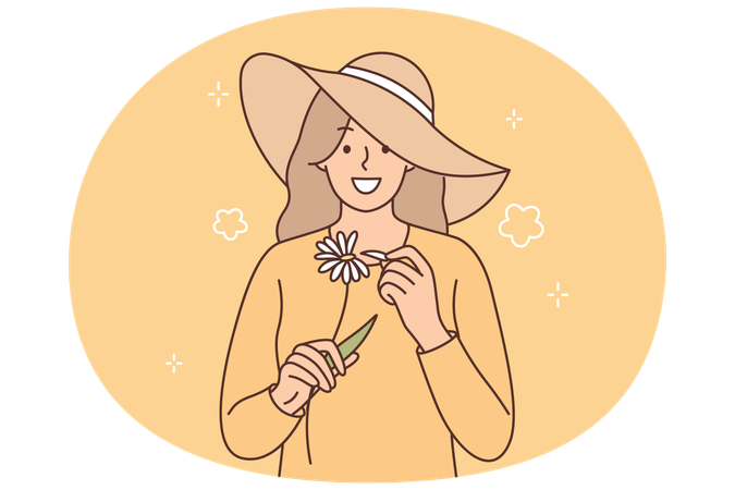 Frau mit Kamille in den Händen und Wahrsagen  Illustration