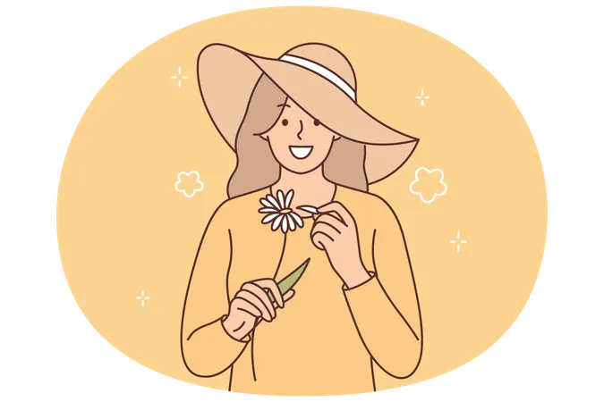 Frau mit Kamille in den Händen und Wahrsagen  Illustration