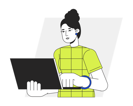 Frau mit Laptop im Büro  Illustration