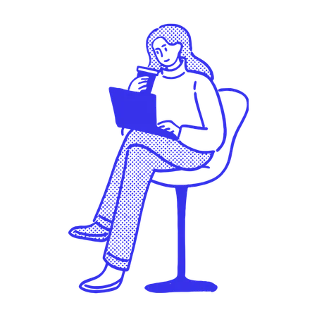 Frau mit Laptop im Café  Illustration