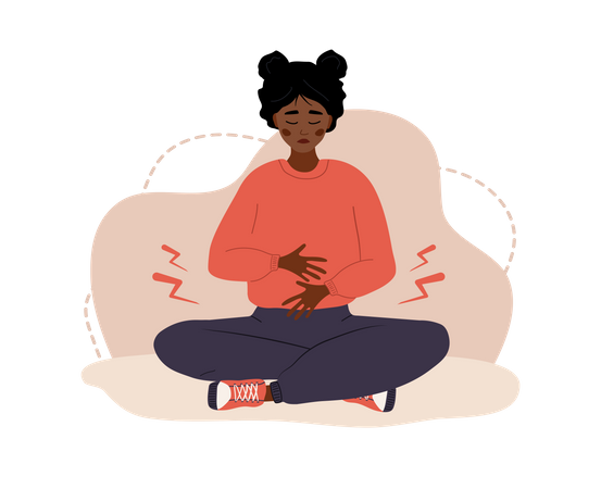 Frau mit Menstruationsbeschwerden  Illustration