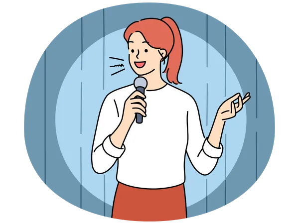 Frau mit Mikrofon tritt auf der Bühne auf  Illustration
