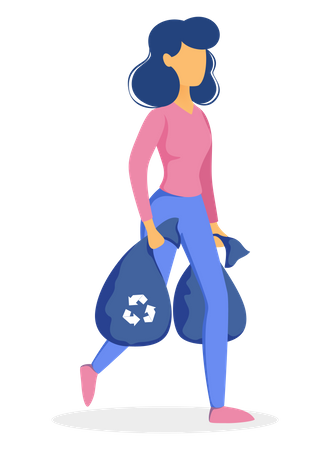 Frau mit Müllsack  Illustration