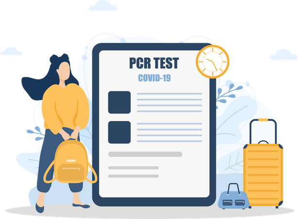 Frau mit PCR-Test für Reise  Illustration