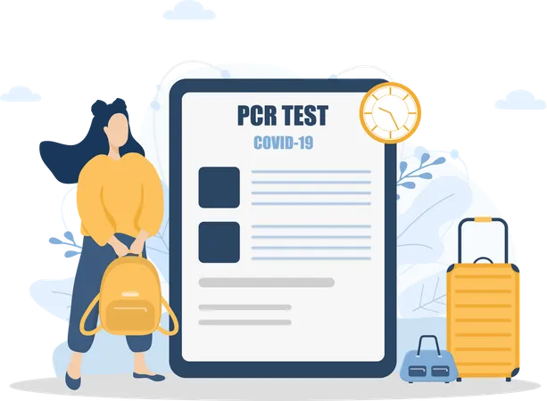 Frau mit PCR-Test für Reise  Illustration