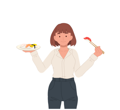 Frau mit Sushi  Illustration