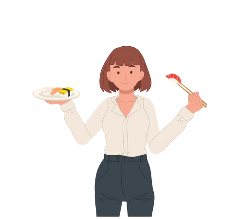 Frau mit Sushi  Illustration