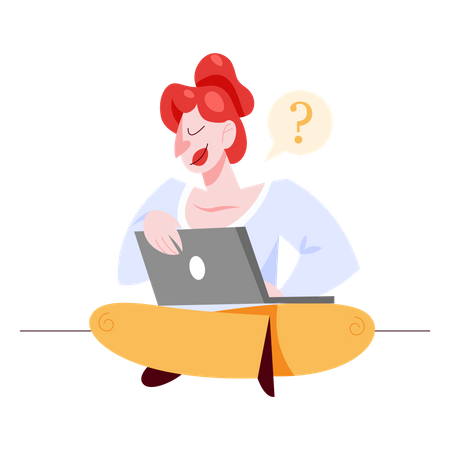 Frau mit technischer Frage am Laptop  Illustration