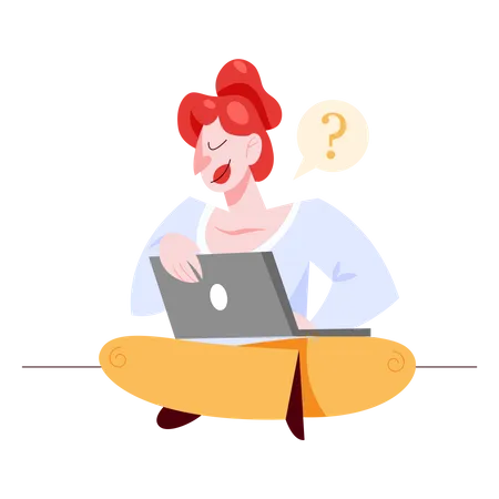 Frau mit technischer Frage am Laptop  Illustration