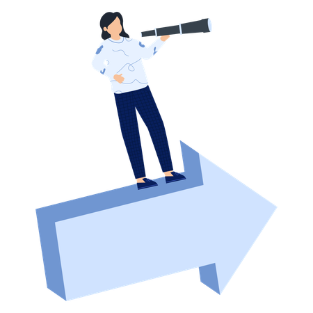 Frau mit Teleskop auf Pfeil  Illustration