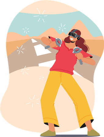 Frau mit VR-Headset spielt Spiel  Illustration