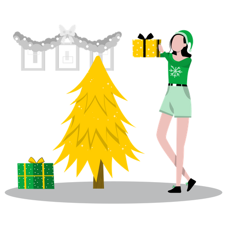 Frau mit Weihnachtsgeschenk  Illustration