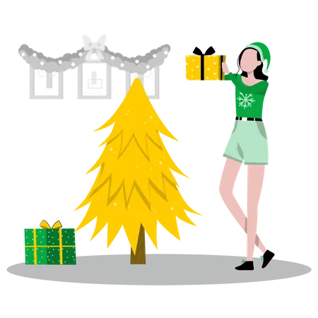 Frau mit Weihnachtsgeschenk  Illustration